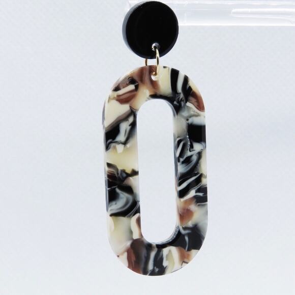 Urban Outfitters Oval Marbled Acrylic Earrings Chunky Retro Trendy - Picture 3 of 4